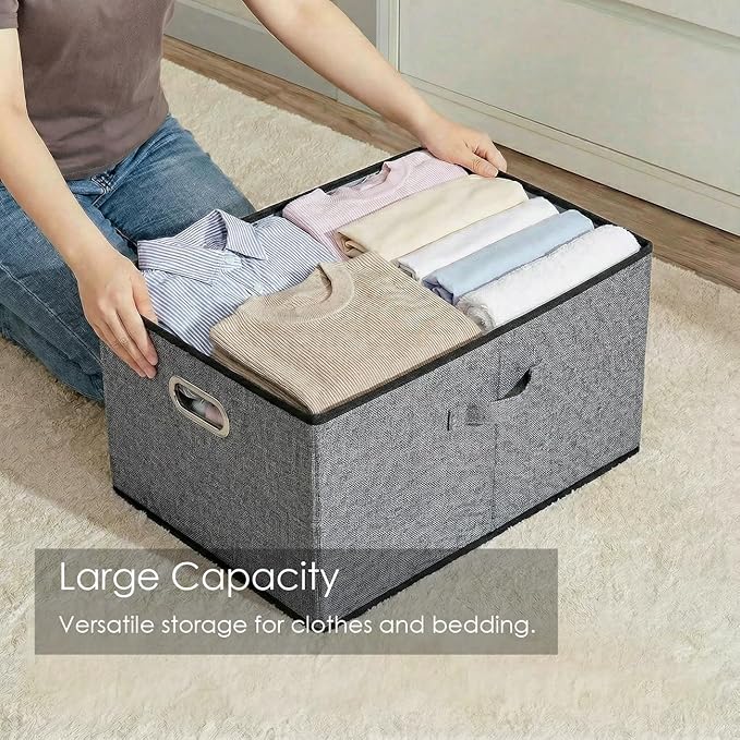 PRANDOM Storage Bins with Lids Linen Fabric Foldable Storage Boxes Organizer - Image 2