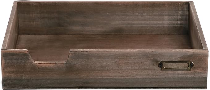 MyGift® Distressed Brown Vintage Wood Paper Tray, Office Desktop Document - Image 2