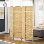 HOMCOM 4 Panel Room Divider, Hand-Woven Freestanding Wood Partition - Image 2
