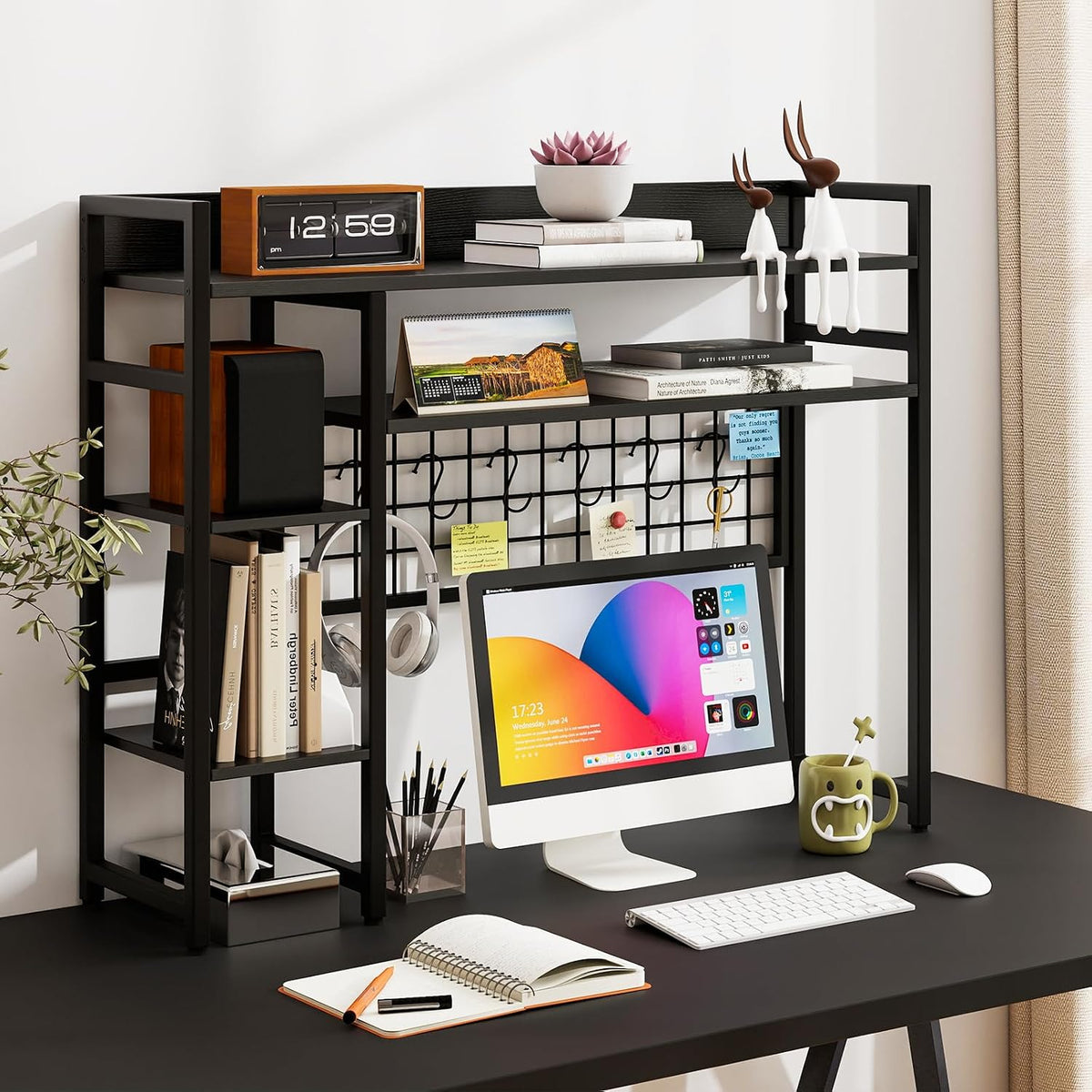 GOFLAME Desktop Bookshelf, 37 Inch Desk Shelf for Computer Monitor, 4-Tier De...