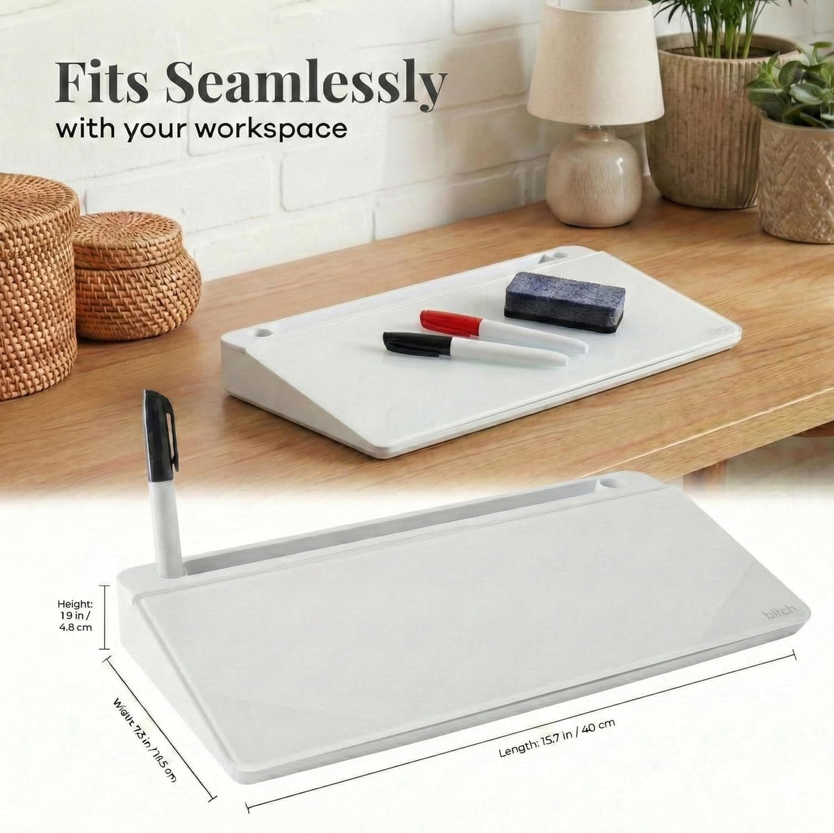 Birch Desktop Glass Whiteboard with Magnetic Weekly Calendar – Dry Erase Boar...