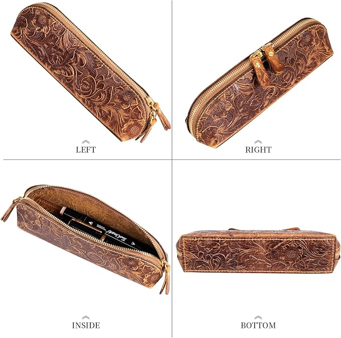 Gexmil Genuine Leather Pen Case, Full Grain Leather Pencil Holder, Hand-made - Image 4