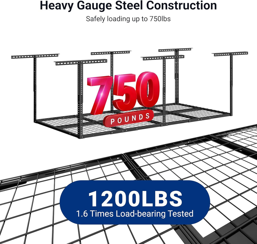 fleximounts 3x8 overhead garage ceiling storage rack organization, close-up detail