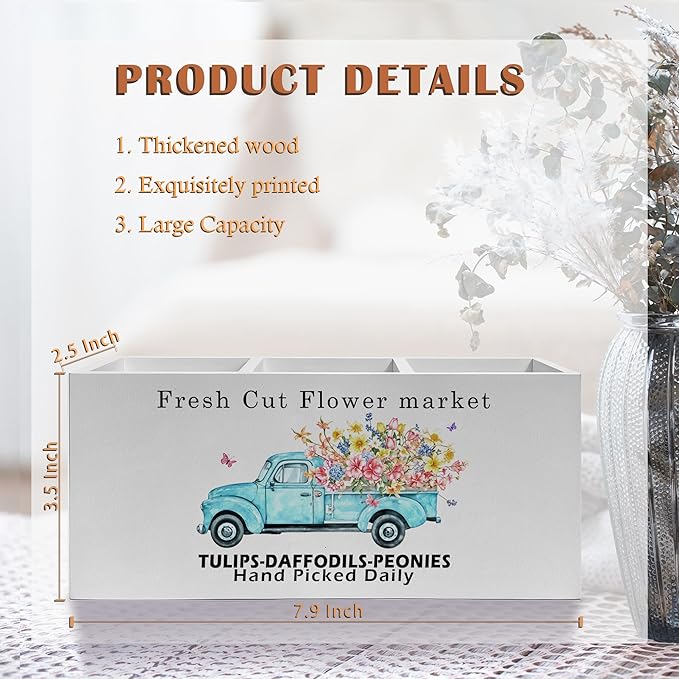 Exqcom Rustic Farmhouse Floral Truck Pen Pencil Holder, Farmhouse Office Decor - Image 6