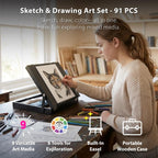 colour block 91-pc sketching & drawing set in shown in use