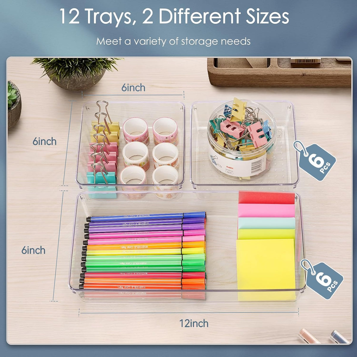 12 Pack Large Clear Plastic Drawer Organizer Set, Acrylic Bathroom Organizer ...