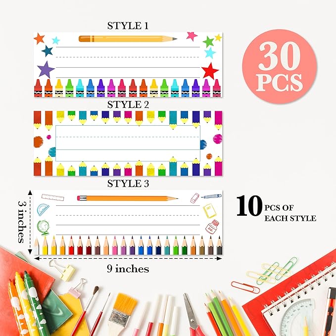 Name Tags for Students Desks, Colorful Pencils Theme Name Plates, Name Labels - Image 2