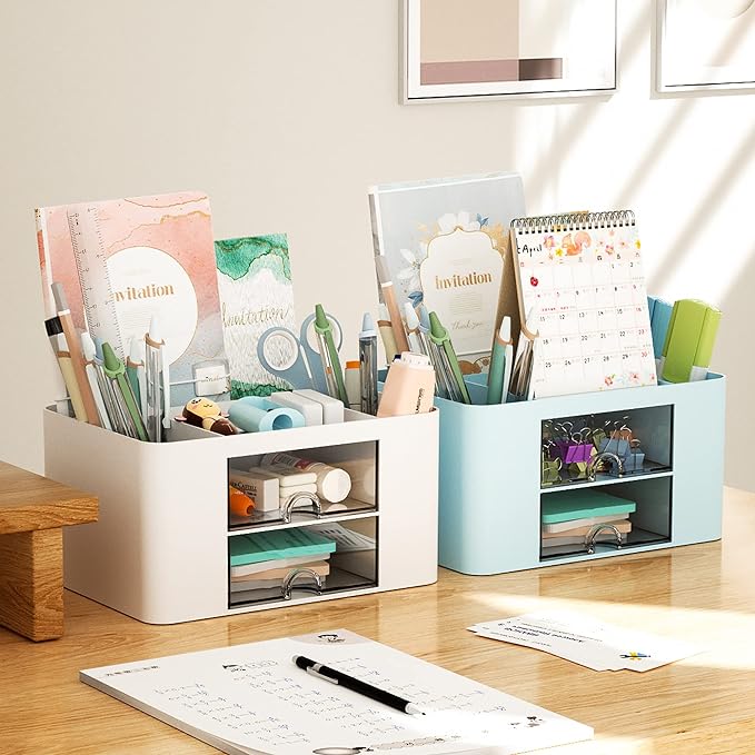 Marbrasse Pen Organizer with 2 Drawer, Desk Organizers and Accessories with 5 - Image 5