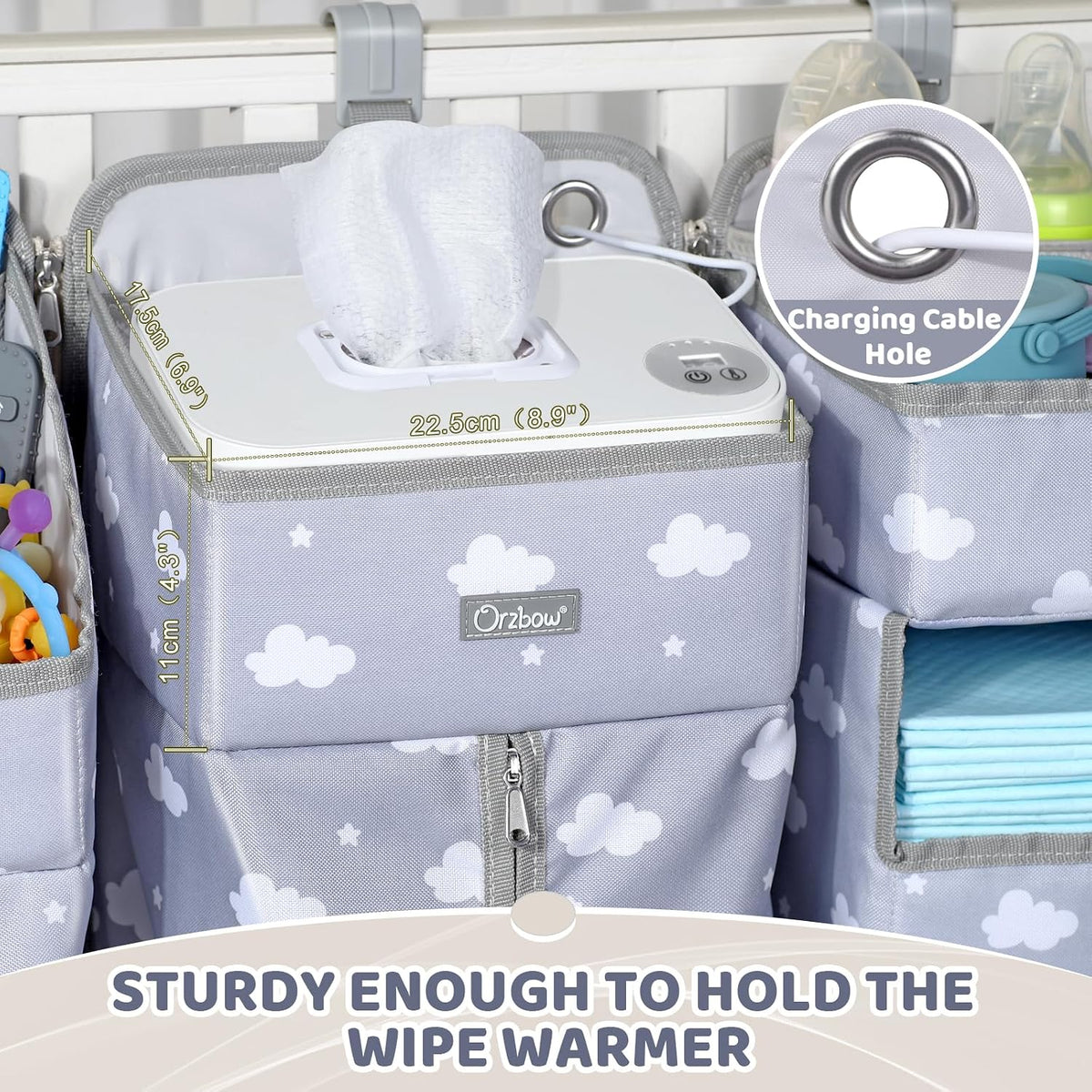 Orzbow 3-in-1 Hanging Diaper Caddy Organizer for Changing Table, Grey Cloud