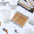 10 Set Christian Religious Gifts Bulk Include Bible Verse Pens and Inspirational Bookmarks Scripture Quote Bible Study Group Church Gifts for Christian Pastor (Bamboo)