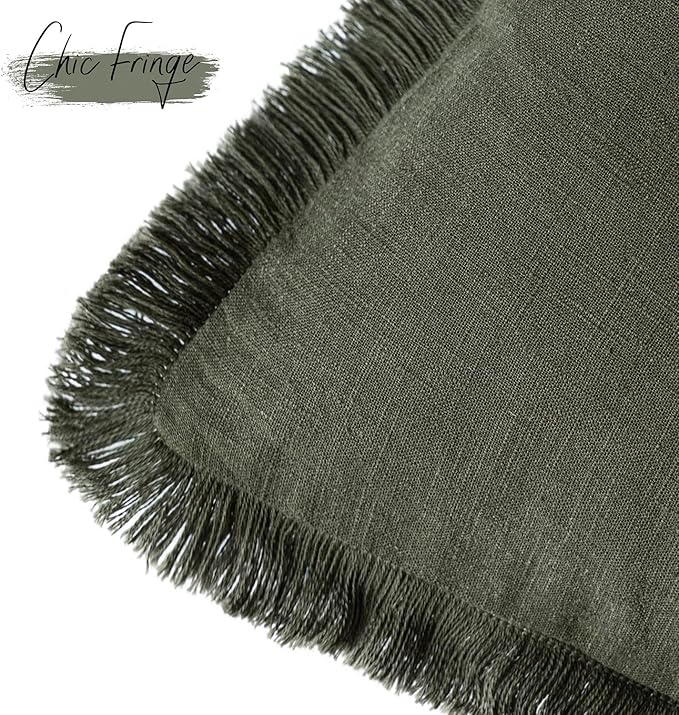 Foindtower Set of 2 Decorative Linen Fringe Throw Pillow Covers Cozy Farmhouse - Image 3