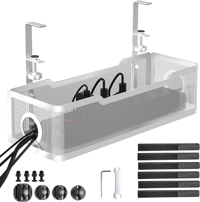 Under Desk Cable Management Tray White, Cinati Wire Organizers No Drill by Cinati