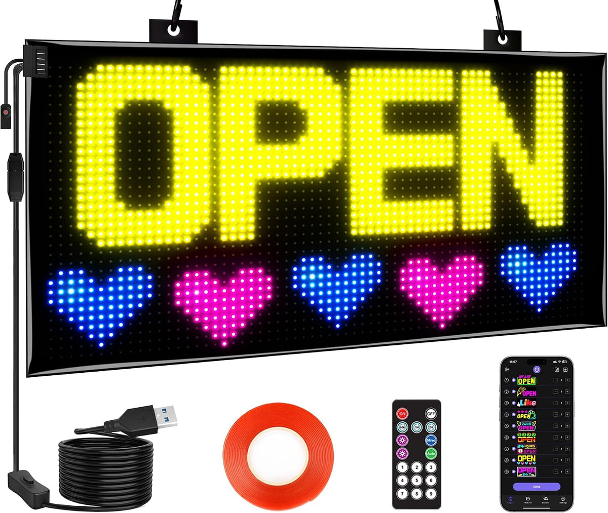 kjoy dual row led open sign, 20"x12",app built-in, main product view