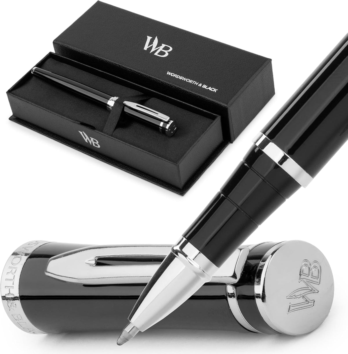 Wordsworth & Black Luxury Refillable Rollerball Gift Pen for Writing, Black