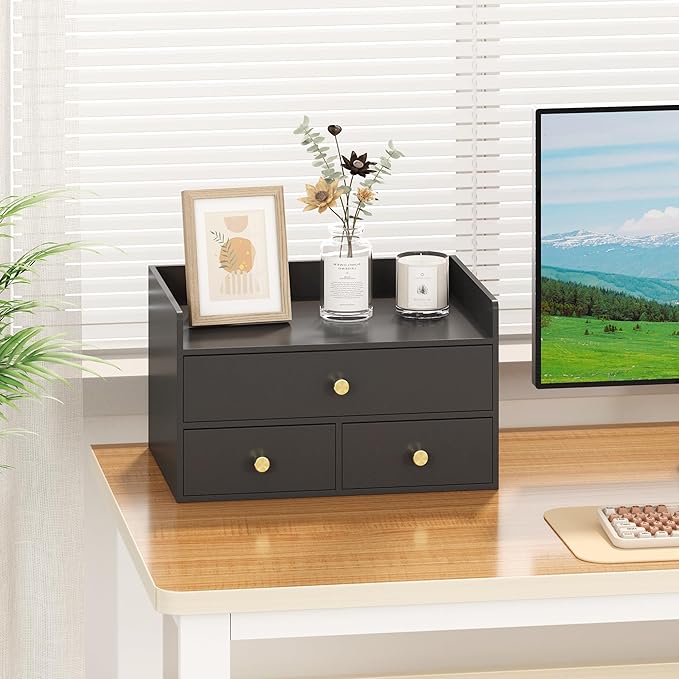 Bamboo Desk Organizer with Drawers Wooden Desktop Storage Drawers - Image 4