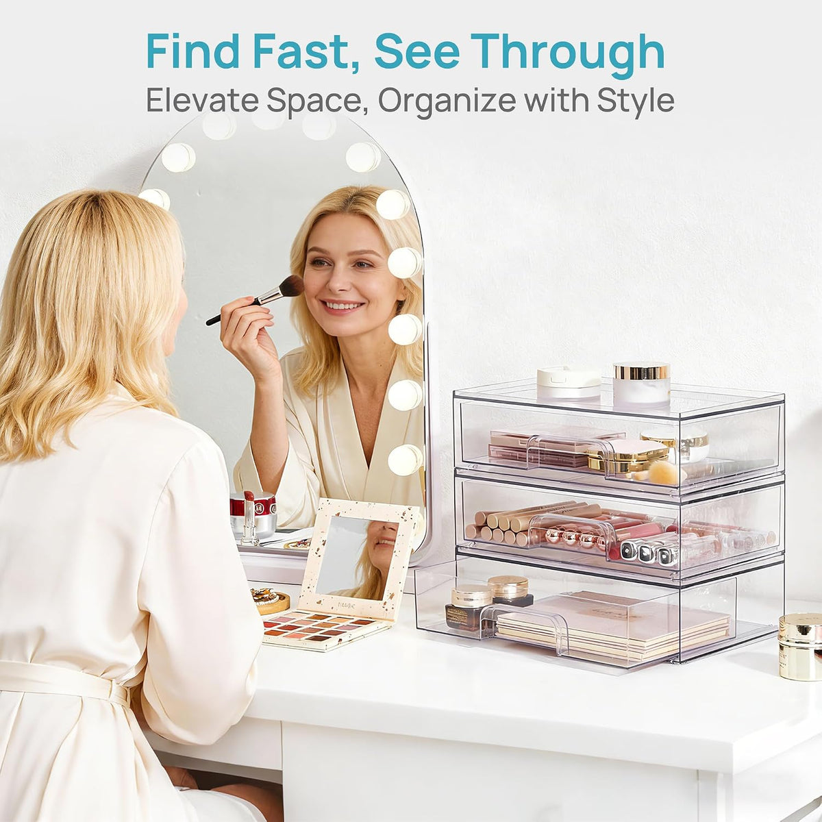 vtopmart clear stackable storage drawers, 2 pack wide showing dimensions