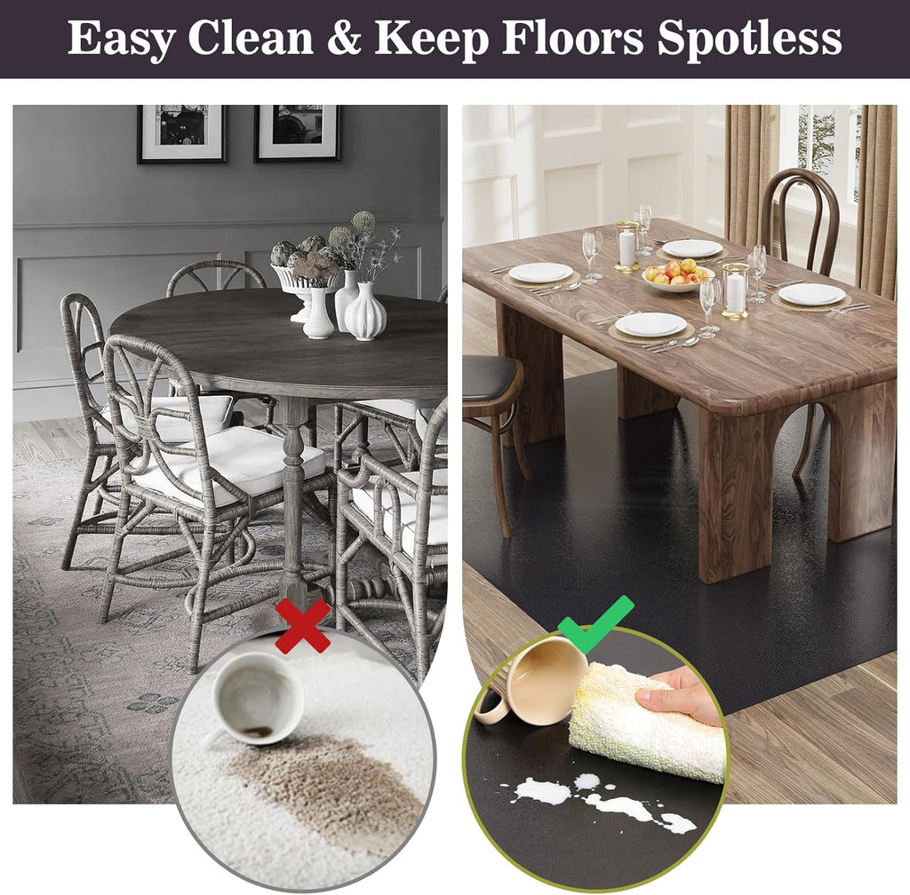 3'×5' Black Floor Protector for Home, Waterproof No Spill Floor Desk Mat | Vinyl Plastic Easy Cleaning Area Mat for Hardwood Floor, Kitchen, Pet Feeding Area