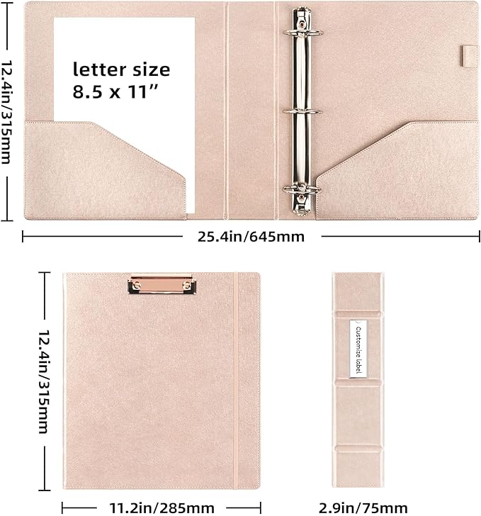 Ospelelf 3 Ring Binder with Clipboard 2 Inch Leather Binder - Image 5