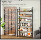 4NM No Assembly Extra Wide 6 Tiers Folding Bookshelf Storage Shelves Vintage - Image 3