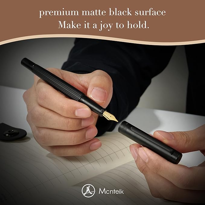 MCNTEIK Matte Black Forest Fountain Pen, Exquisite Vertical Grooving Design - Image 5