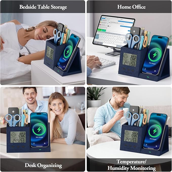 TopMade Wireless Charger with Pen Holder, PU Leather Desk Nightstand Organizer - Image 6