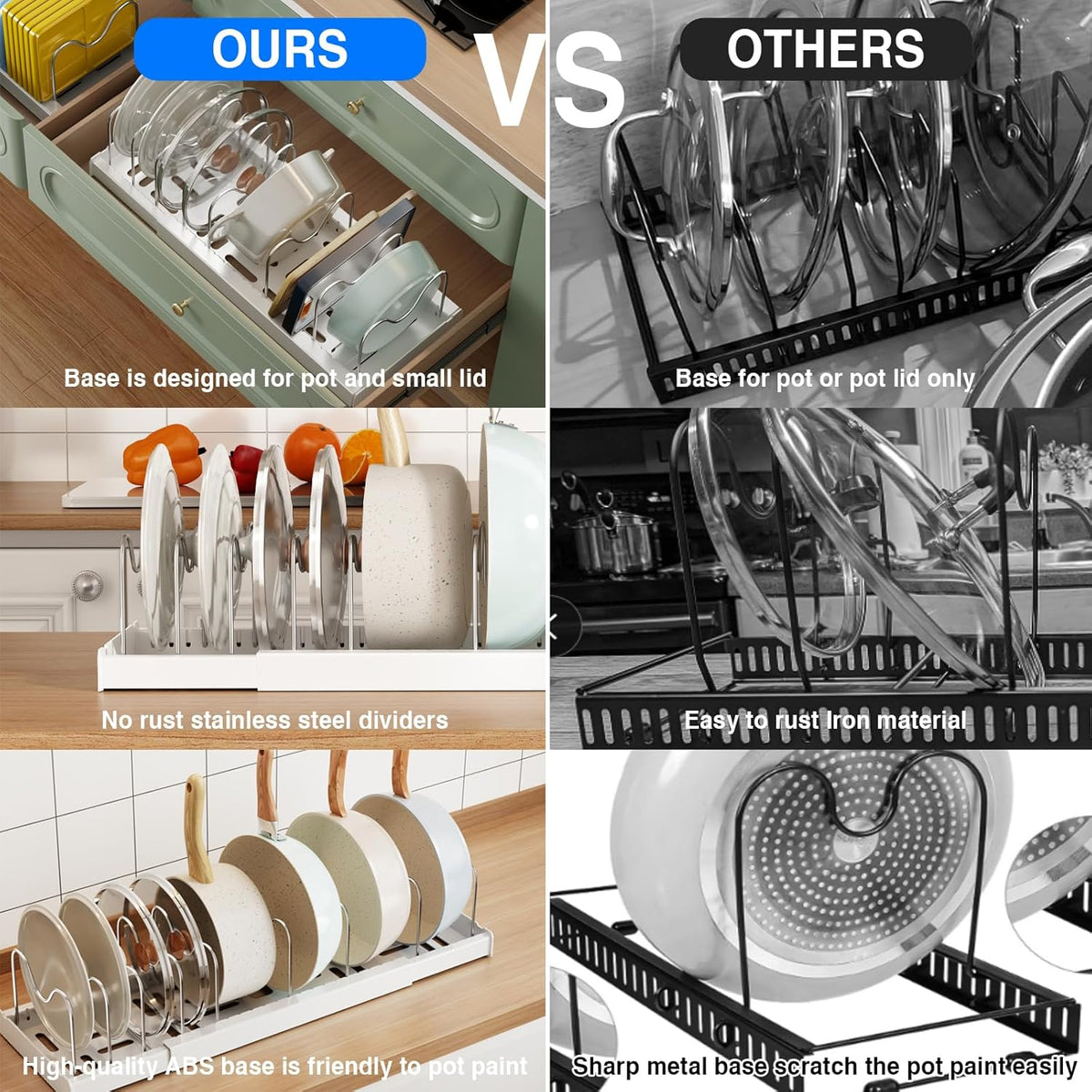 Mustorn 2 Pack Pots and Pans Organizer Under Cabinet, 22" Expandable Foo...