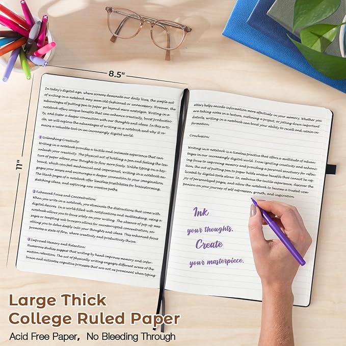 College Ruled Notebook, A4 Hardcover Leather Notebook - Image 2