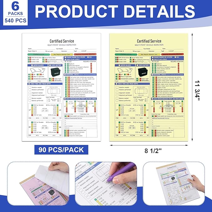 Colarr 540 Sheets 8 1/2" x 11 3/4" Multi Point Vehicle Inspection Report Form 3 - Image 2