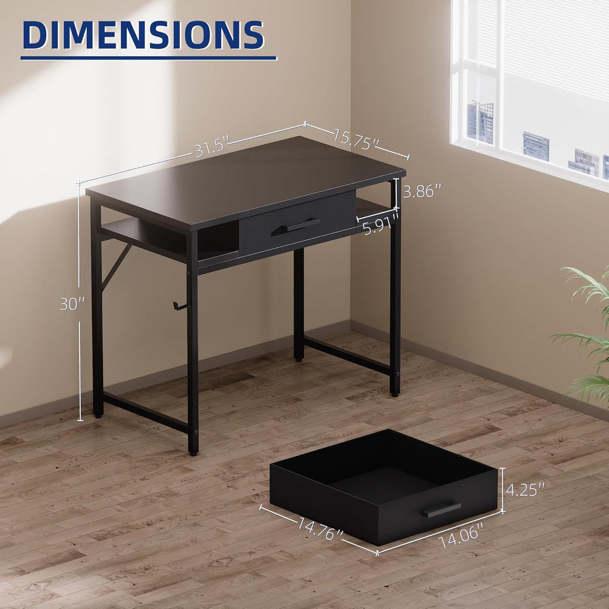 Pamray 32 Inch Small Computer Desk with Drawers for Bedroom Small Spaces