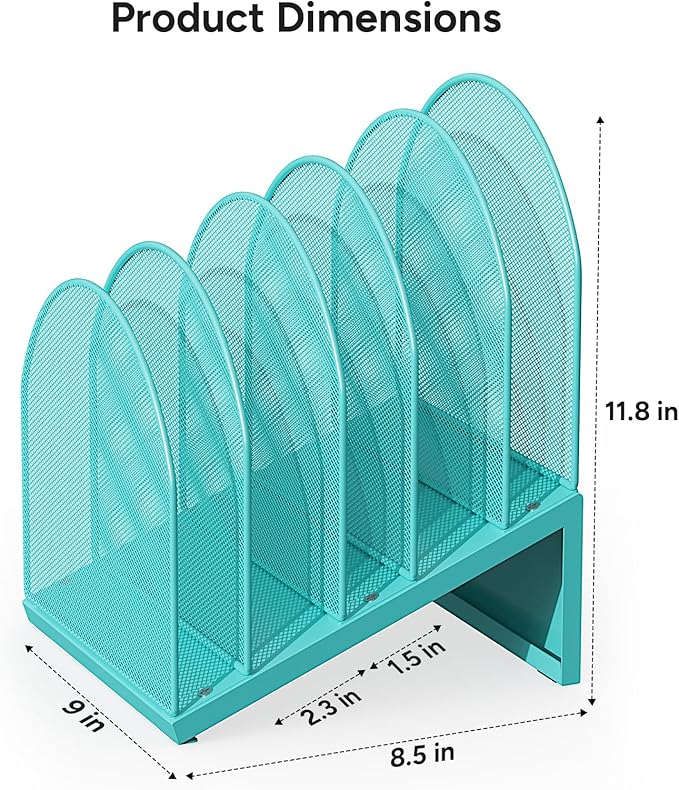 OUTIOE 5-Section Desk File Organizer, Metal Mesh Folder Organizer - Image 4