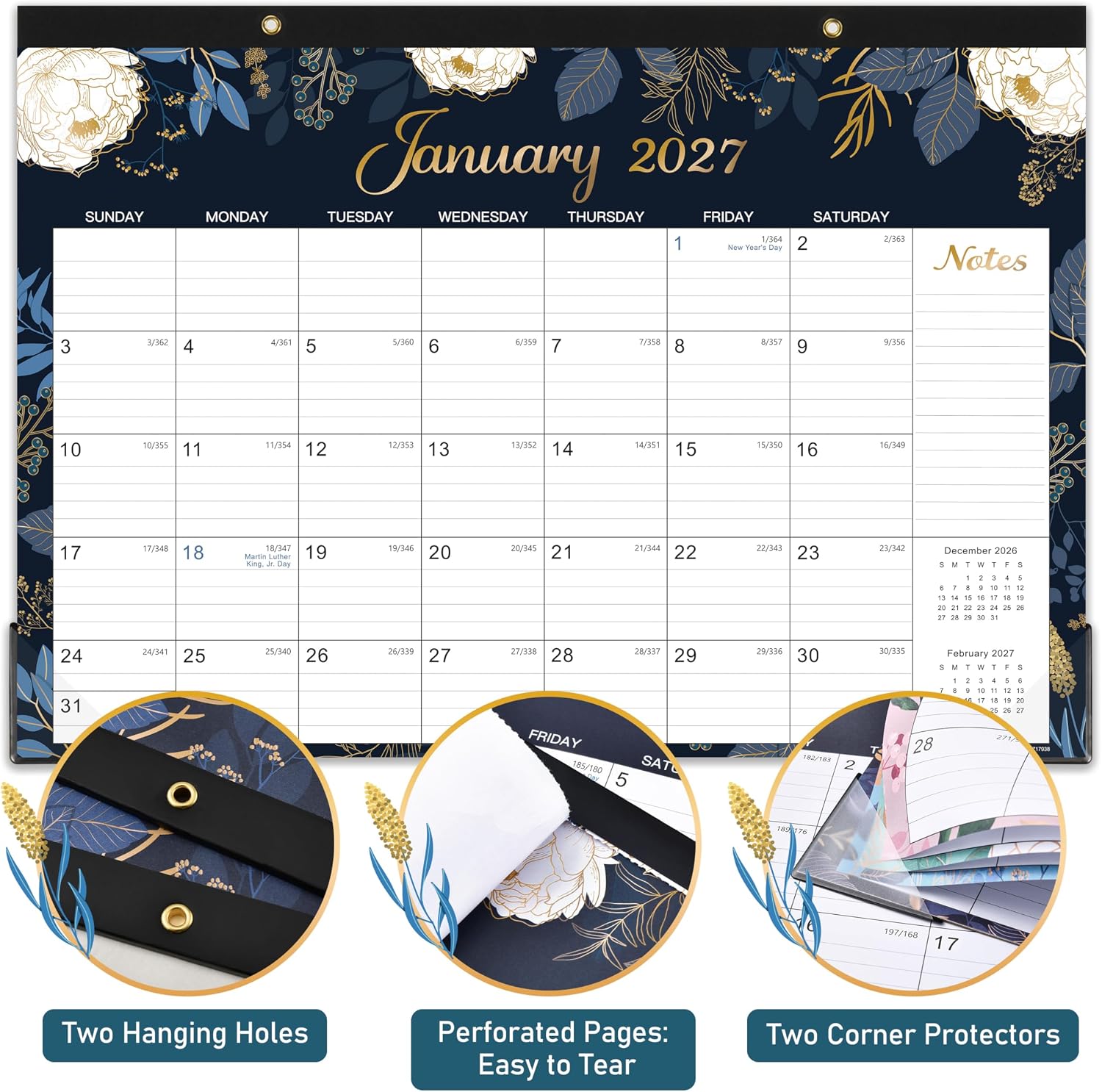 2027 Desk Calendar - Jan. 2027 - Dec. 2027, 12 Months Large Monthly Desk Calendar 2027, 17" x 12", Desk Pad, Large Ruled Blocks, To-do List & Notes, Best Desk/Wall Calendar for Planning or Organizing