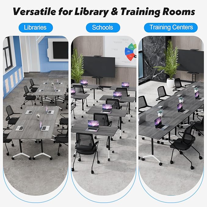Goakwwuz Conference Room Table, Folding Conference Tables, Thicken Grey Tabletop - Image 7
