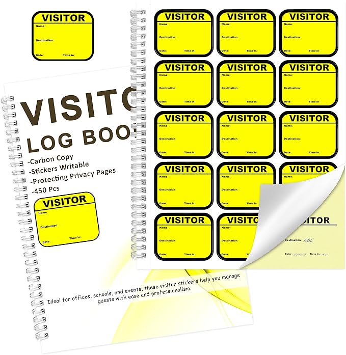 1 Pack Visitor Badges with Carbon Copy Visitor Stickers Letter Size Visitor Log by Unknown