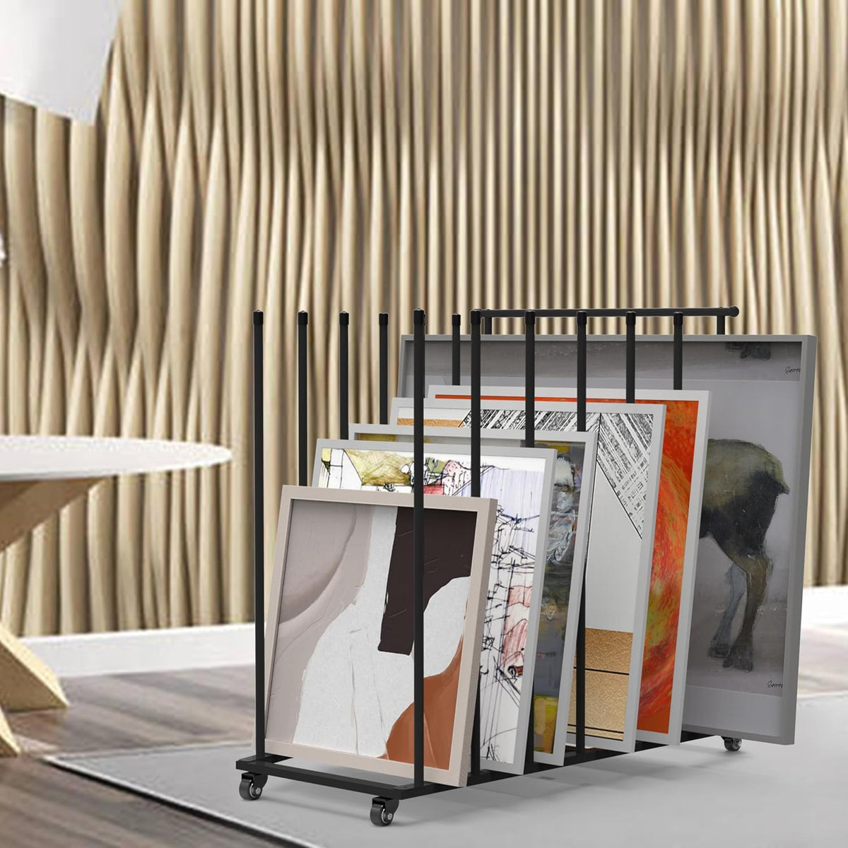 art storage rack, art canvas storage, canvas boards, front angle view