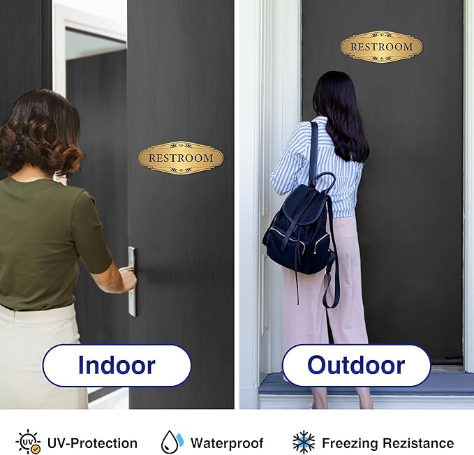Restroom Sign Sticker for Business & Home, Self-Adhesive Brushed Gold Elegant - Image 4