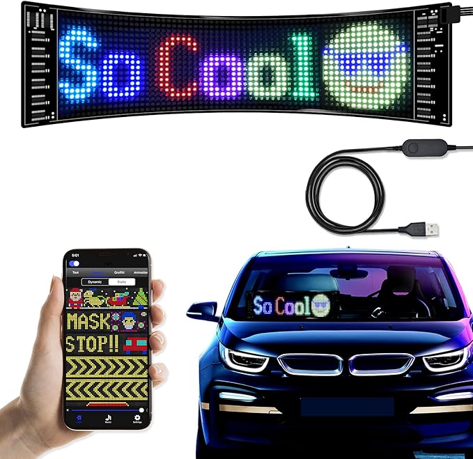 XIAOOHO Programmable LED Car Sign, Scrolling LED Sign, Flexible LED RGB Message by XIAOOHO