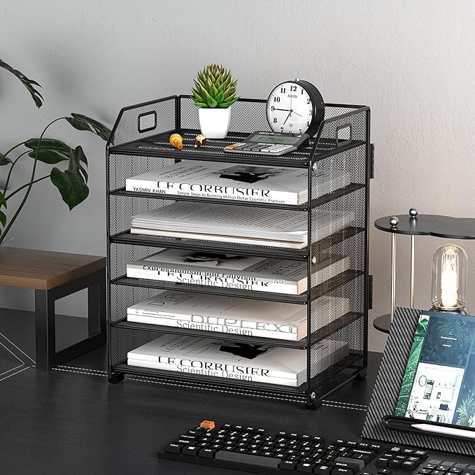 6 Tier Desk Organizer, Heavy-Duty Thick Metal Letter Tray Organizer, Large - Image 4
