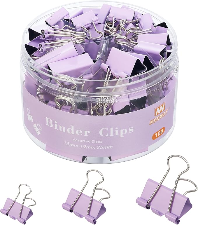NEEWAY 100 Count Binder Clips Assorted Sizes, Paper Binder Clips, Metal Paper by NEEWAY