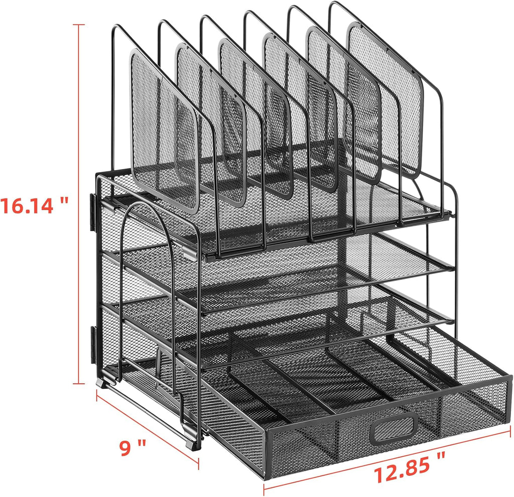 marbrasse desk organizer with drawer, 4-tier mesh file on a desk or shelf