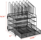 marbrasse desk organizer with drawer, 4-tier mesh file on a desk or shelf