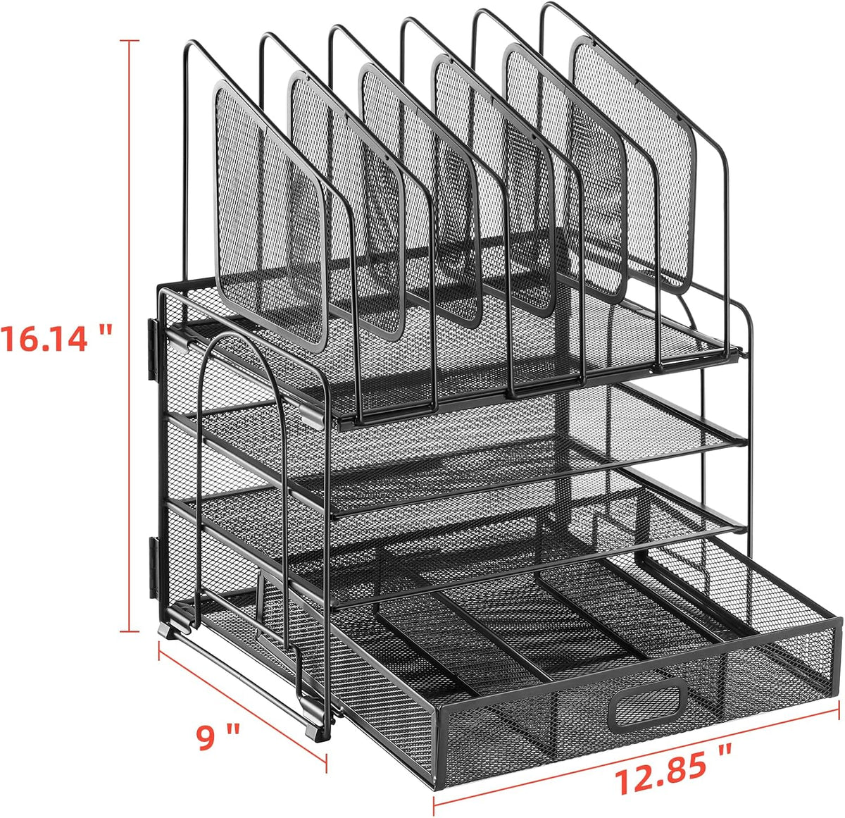 marbrasse desk organizer with drawer, 4-tier mesh file on a desk or shelf