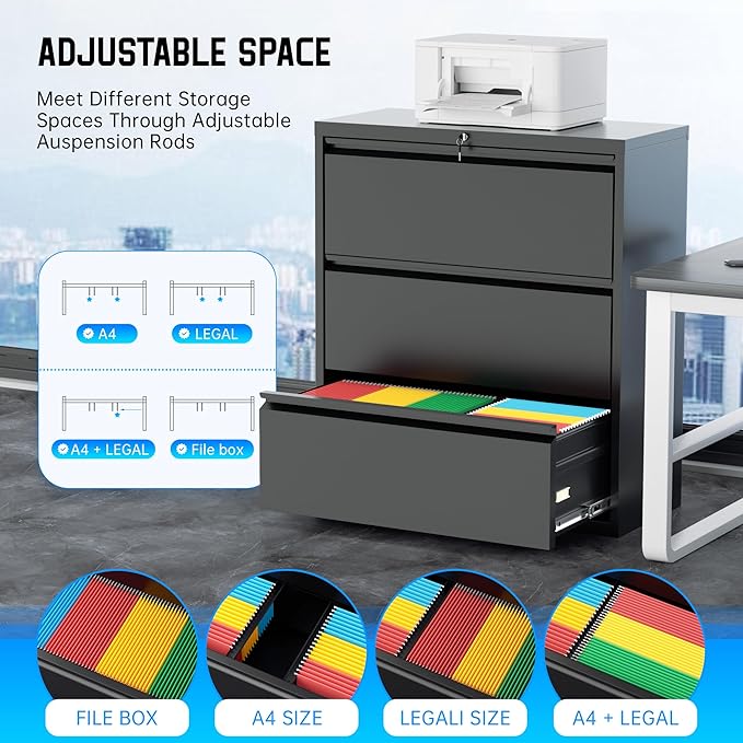 Greenvelly 3 Drawer File Cabinet, Metal Filing Cabinet - Image 5