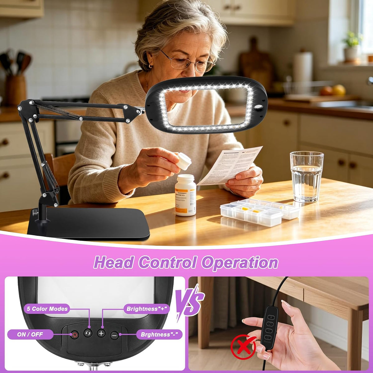 10X 30X Large Magnifying Glass with Light and Stand, Hands-Free Magnifier