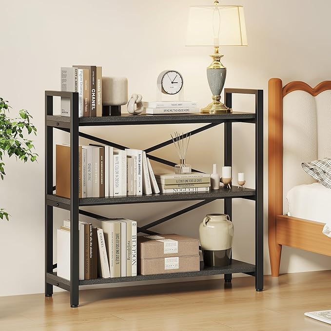 Homeiju 3 Tier Bookshelf 31.49" Width, Wood and Metal Etagere Bookcase - Image 4