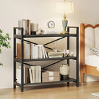 Homeiju 3 Tier Bookshelf 31.49" Width, Wood and Metal Etagere Bookcase - Image 4