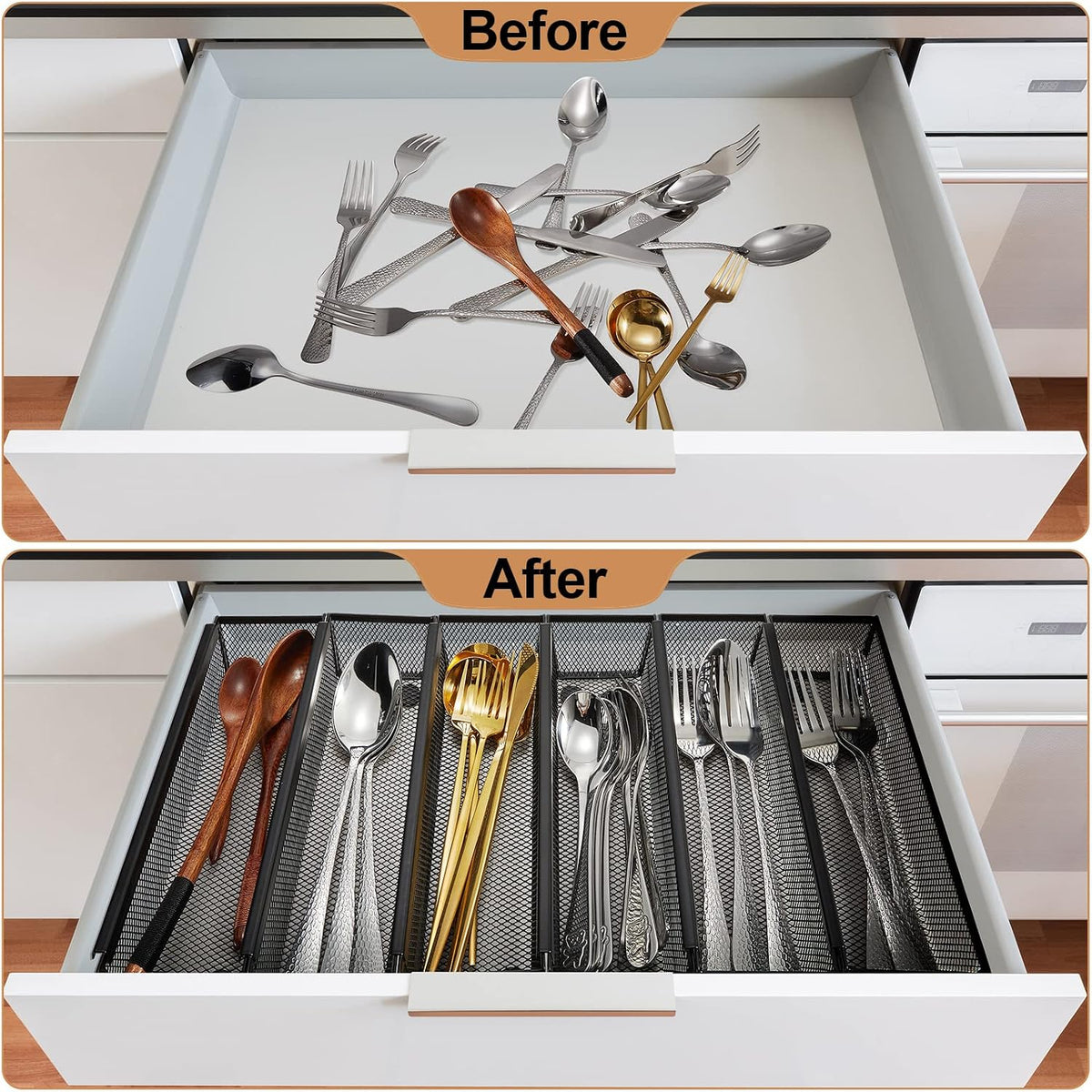 Chumia 10 Pack Silverware Drawer Organizer, 9 x 3 x 2 Inch, Black