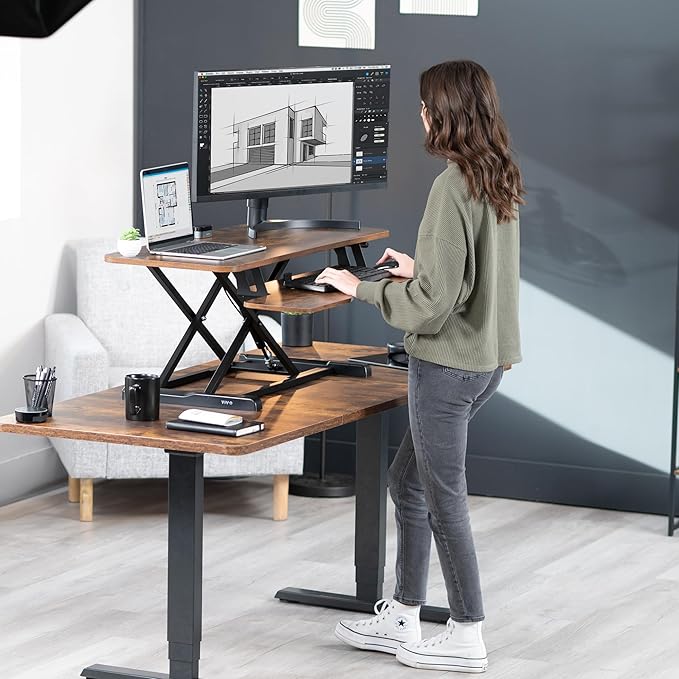 VIVO 42 inch Desk Converter, K Series, Height Adjustable Sit to Stand Riser - Image 9