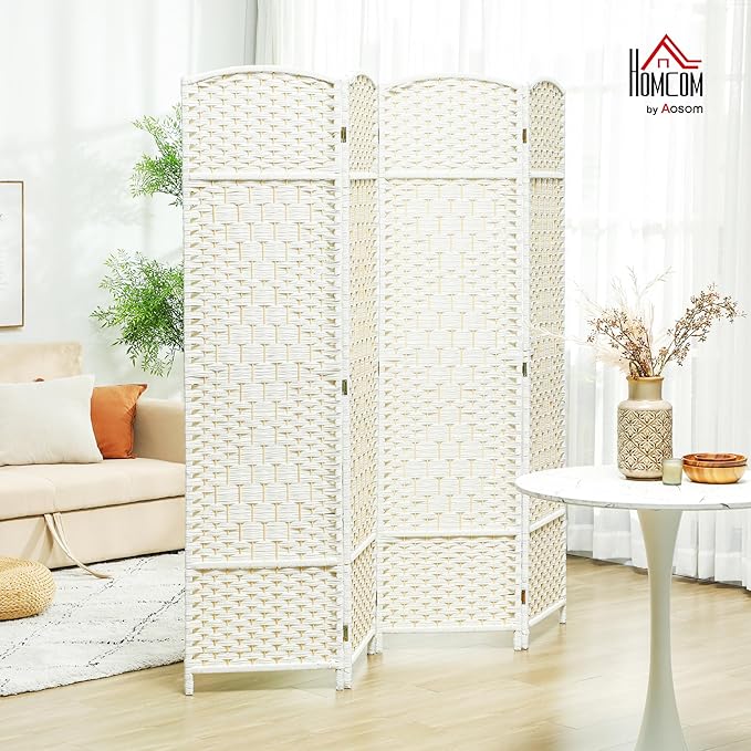 HOMCOM 4 Panel Room Divider, Hand-Woven Freestanding Wall Partition - Image 2