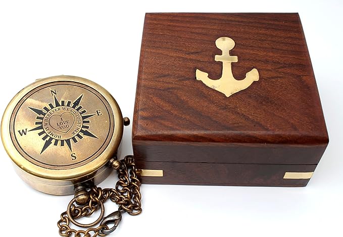 US HANDICRAFTS Home is Wherever Engraved Brass Compass - Image 6