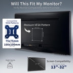 vivo freestanding dual monitor stand with sleek glass showing dimensions